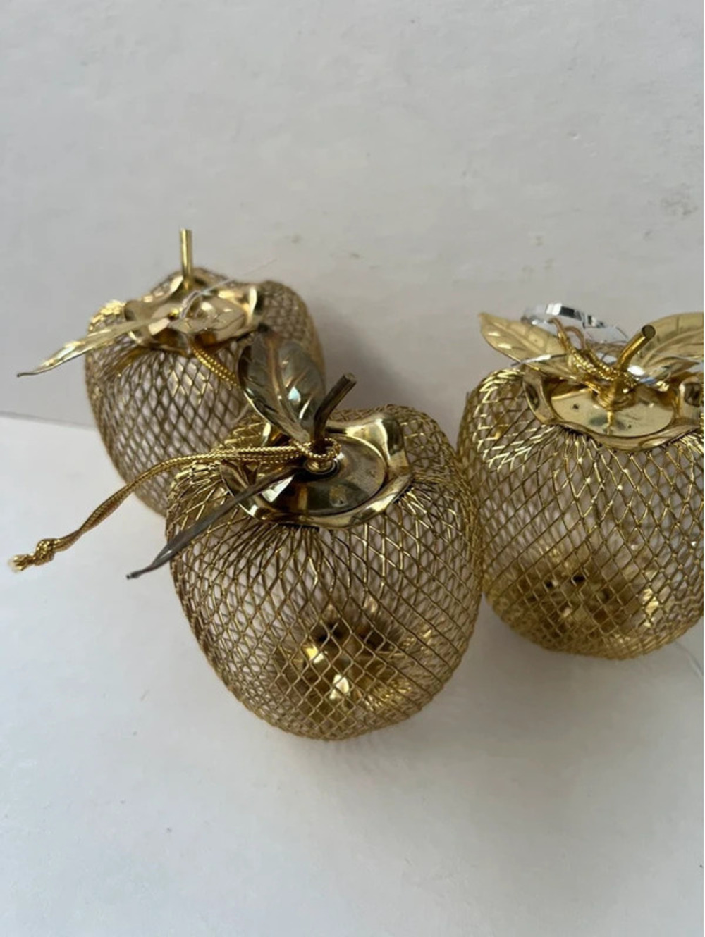 Set of 3 Vintage mesh golden apple Christmas or ornaments